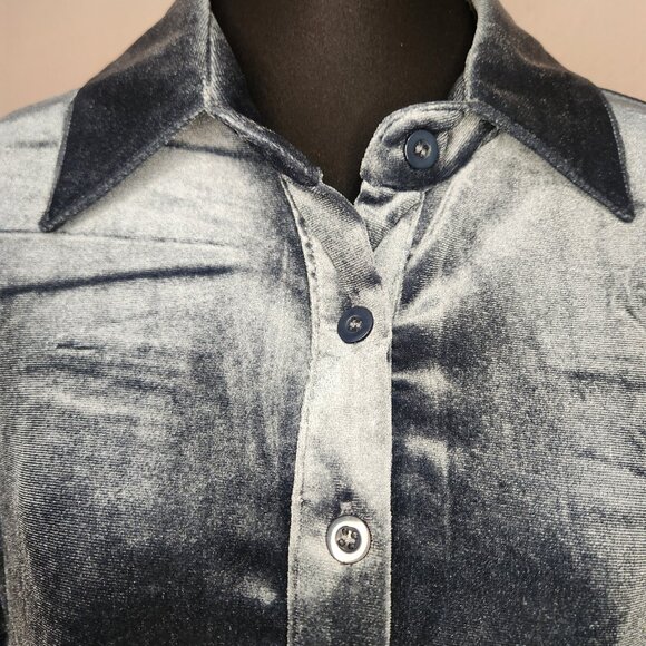 Y2K Inspired Dark Gray Velvet Button Down 3/4 Sleeve Tunic Casual Size Small - Picture 7 of 12